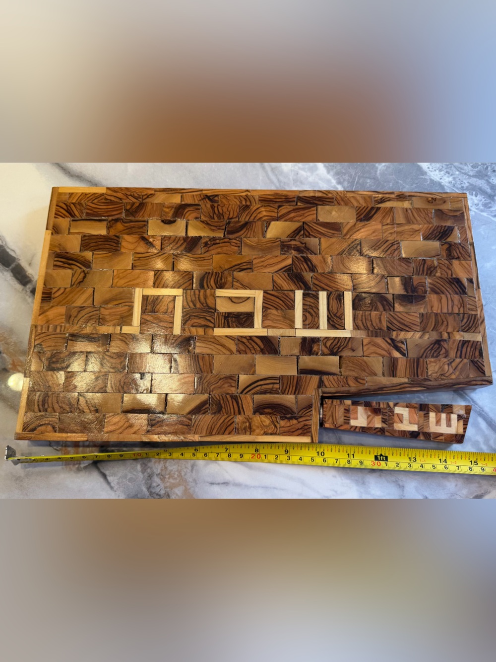 Handcrafted Hardwood Serving Board with Matching Knife – Mosaic Design
